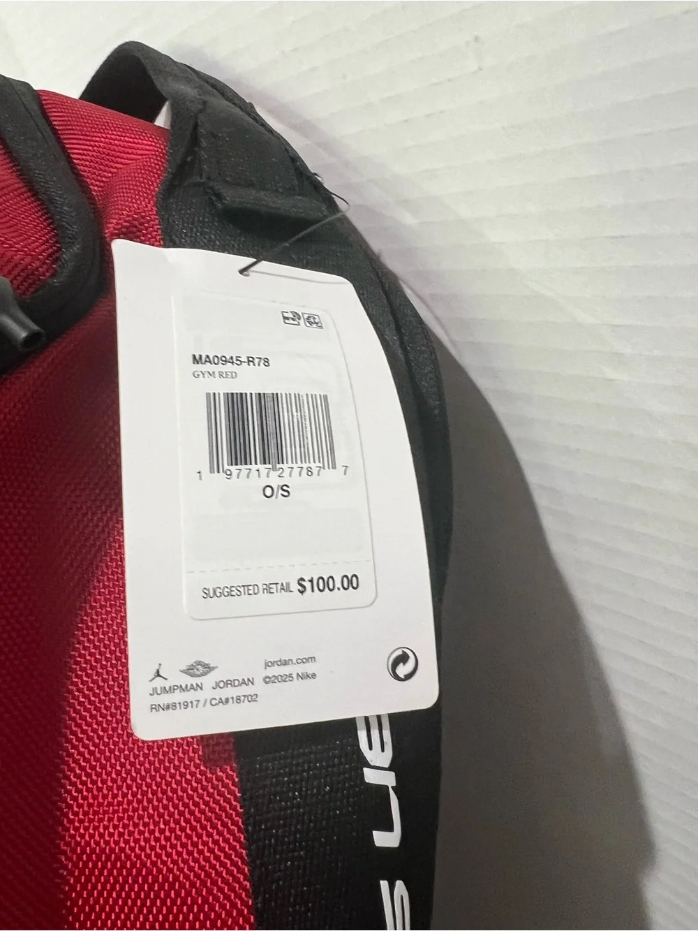Jordan Backpack Bottle Pocket Adjustable Straps O/S MA0945-R78 Red/Black NEW!